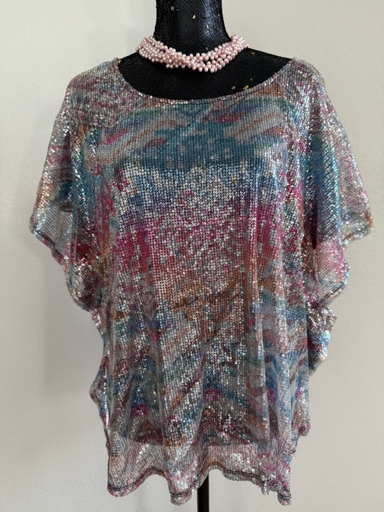BONGO Tops - Bongo Vintage Y2K Multicolor Sequin Mesh Pullover Dolman Sleeve Top Size 2X